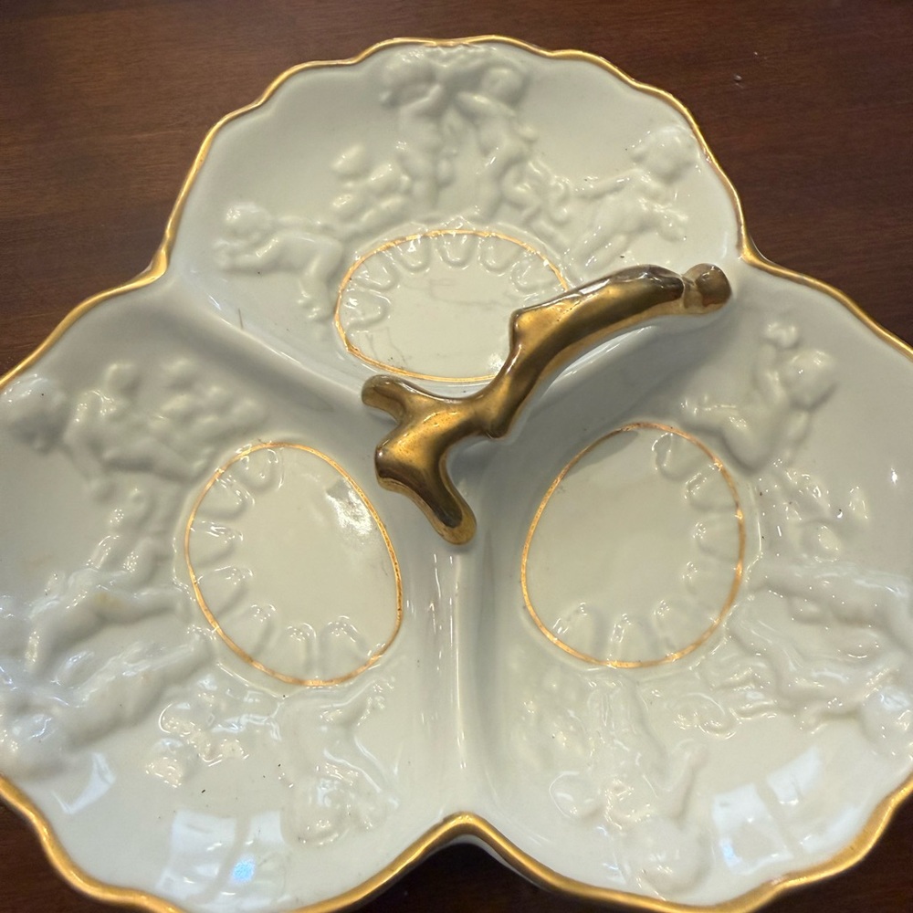 Gold-Trimmed Cherub divided relish tray! Excellent condition!